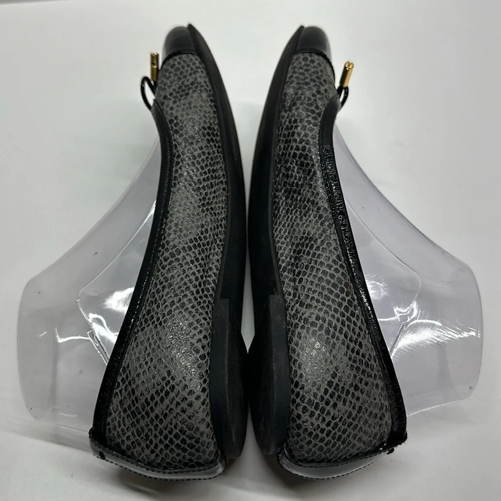 Tory Burch Ballet Flats Shoes Faux Snakeskin Leather Captoe Black Gray Size 8.5